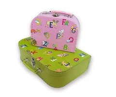 ABC-Kinderkoffer-Set - grün und rosa